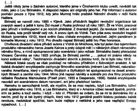 Procházka Vladimír: stať v programu k inscenaci Mumraj; Činoherní klub, Praha, 1991; str. 2 (kráceno DH)