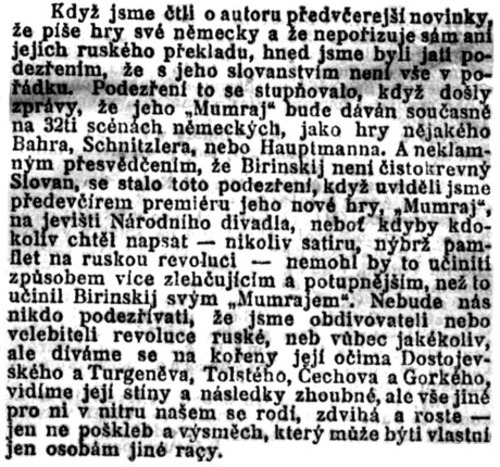 Š.: Divadlo a hudba.; in: Národní politika, 30. ročník, č. 273 [3. říjen 1912], Praha; str. 7.