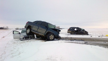 Five people are dead following a multi-vehicle crash north of Regina, Tuesday, Feb. 10, 2015. FOTO White Butte RCMP