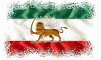 A decorative version of the NCRI Iranian Flag with the NCRI Lion, Sun and Sword in the center. Repro archiv